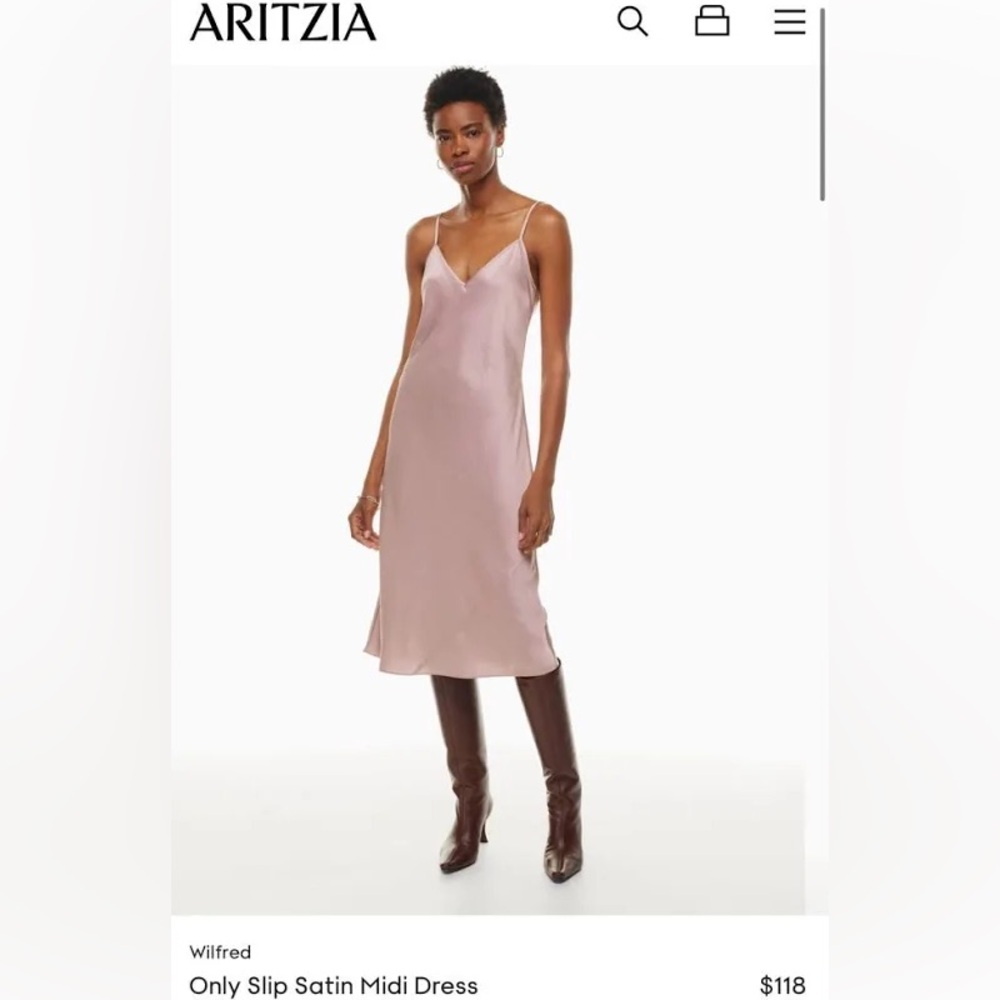 NEW Aritzia Wilfred Blush Pink Only Slip Satin Midi Dress